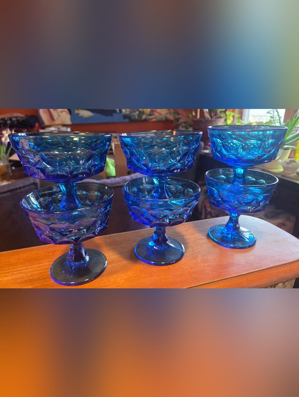 Vintage Noritake Perspective Cobalt Blue 4" Desert Glass Goblet Champagne Lot 6